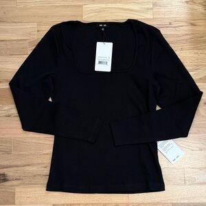 Saint + Sofia Sloane Ribbed Black Long Sleeve Top